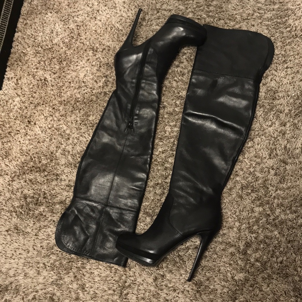 Black Leather Thigh High 5 Inch Boots